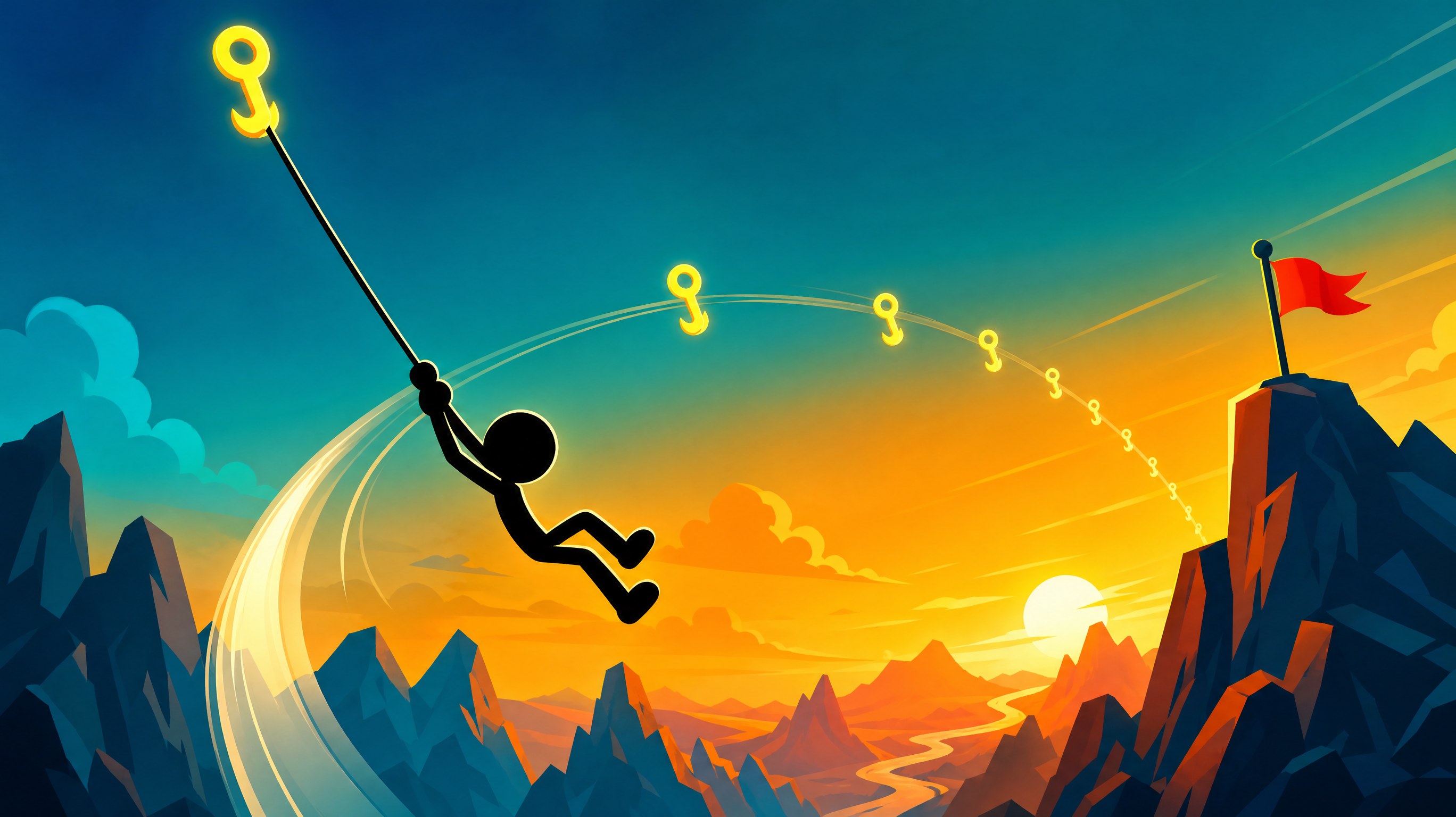Stickman Hookで失速しないスイングの組み立て方:離す位置で加速が決まる